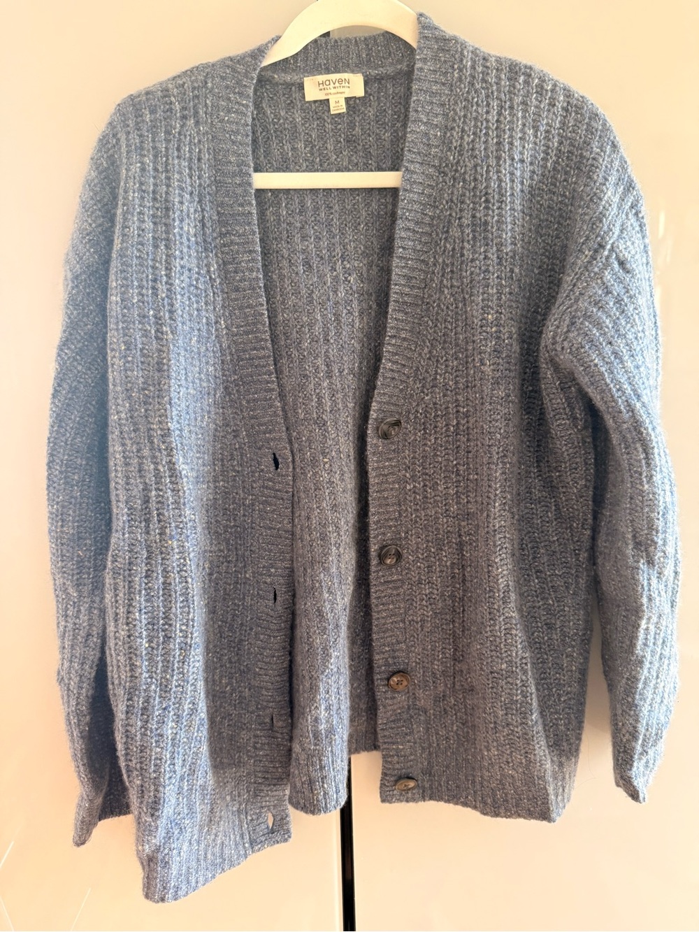 Cashmere Women’s Blue Ribbed Button Cardigan